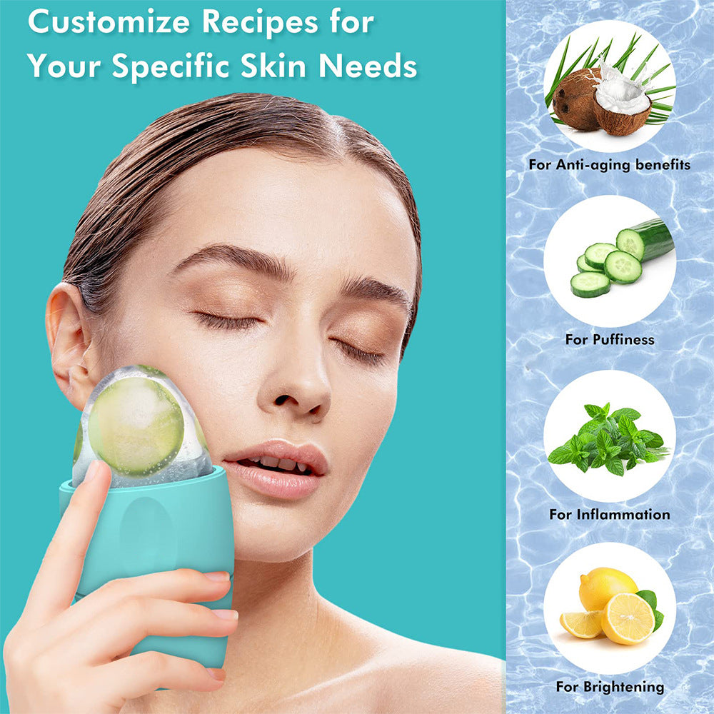 Silicone ice face roller for cooling facial massage and de-puffing, available in pink, green, purple, red, and yellow