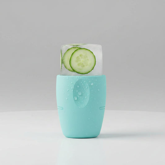 Silicone ice face roller for cooling facial massage and de-puffing, available in pink, green, purple, red, and yellow