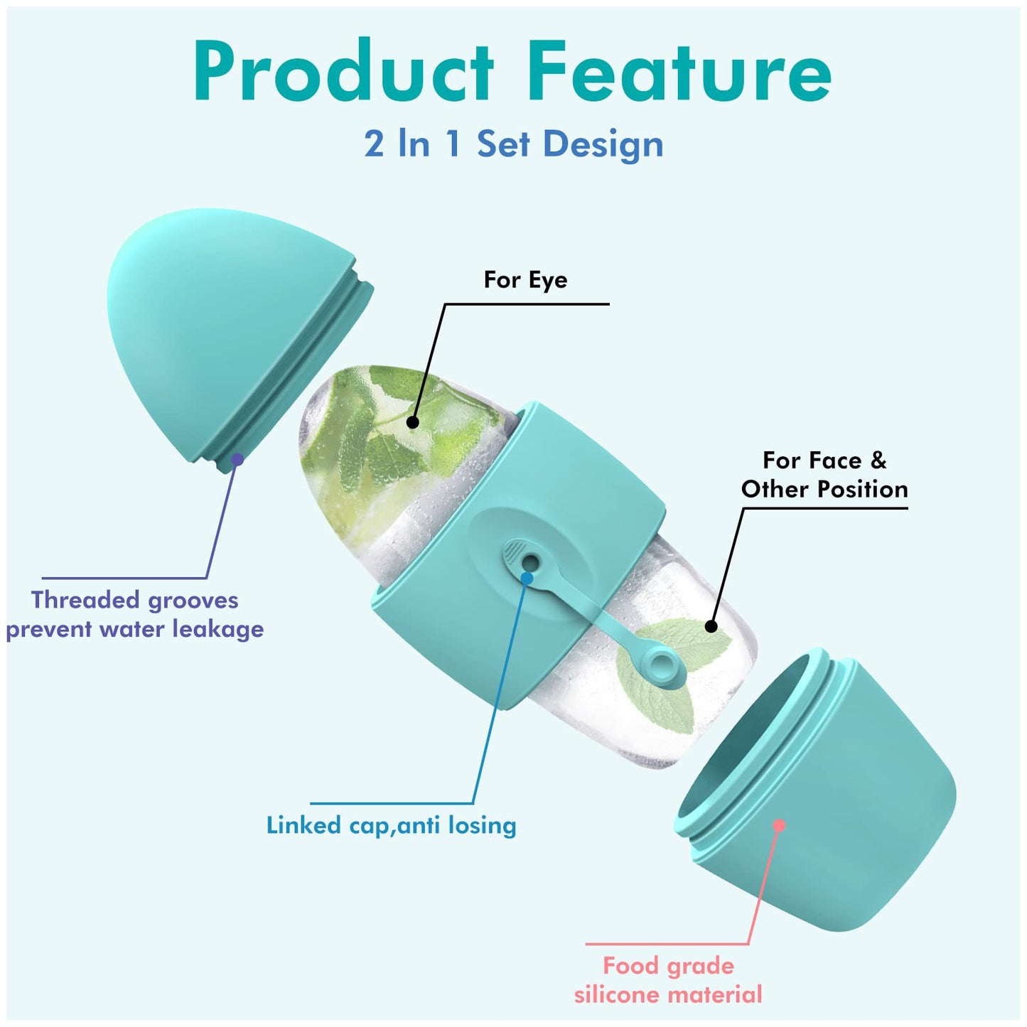 Silicone ice face roller for cooling facial massage and de-puffing, available in pink, green, purple, red, and yellow