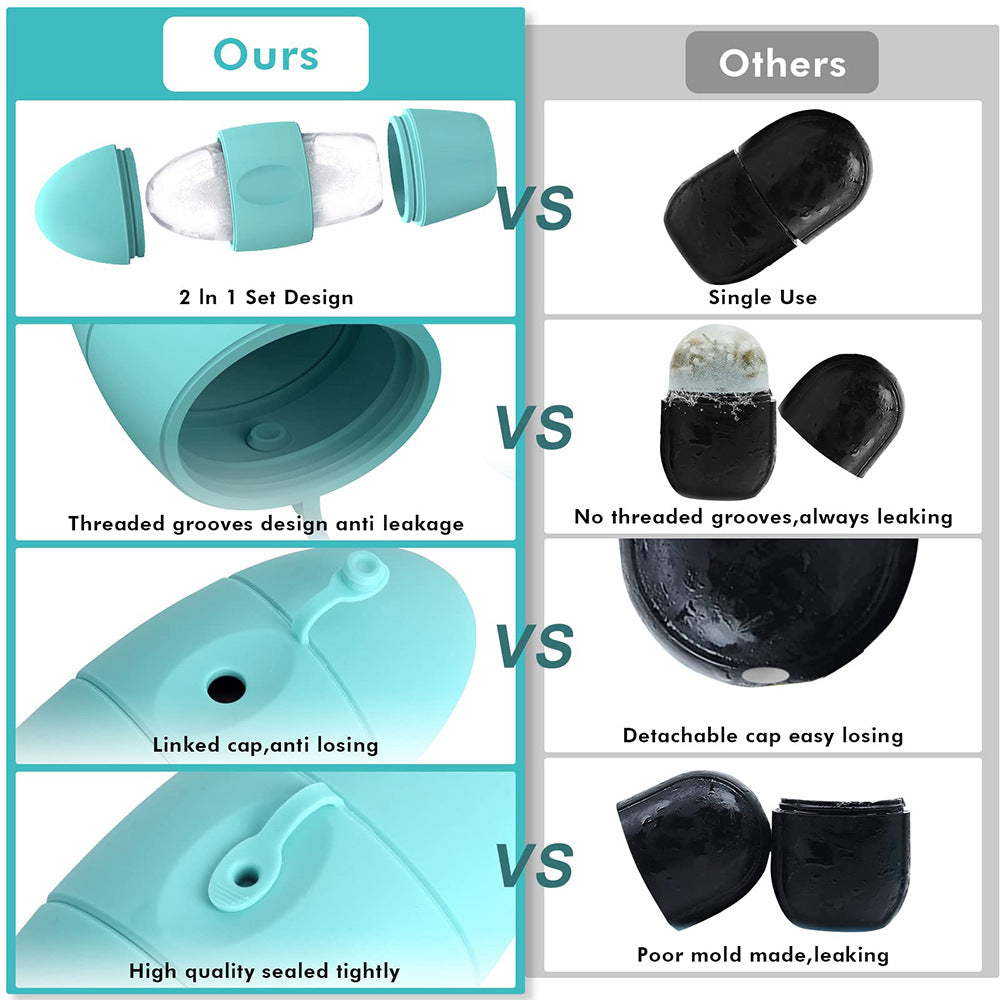 Silicone ice face roller for cooling facial massage and de-puffing, available in pink, green, purple, red, and yellow