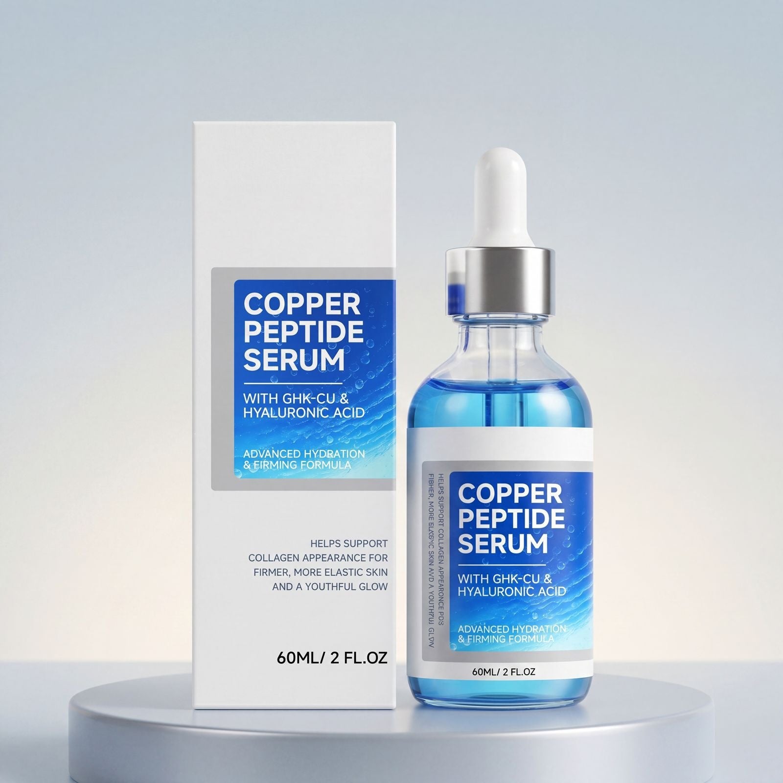 Copper peptide serum with GHK-Cu and hyaluronic acid for firming skin