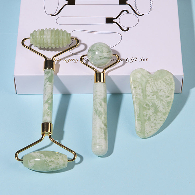 Jade gua sha scraping board set for face and body sculpting