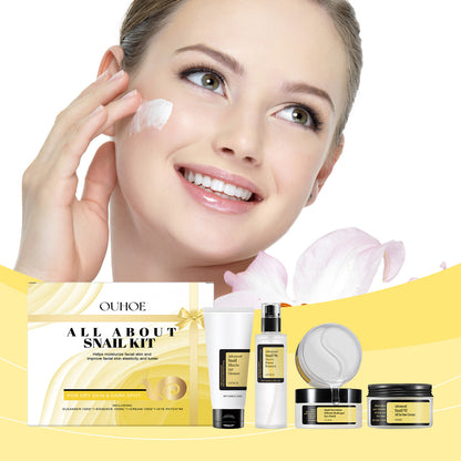 4-piece snail mucin facial care gift set with cleanser, essence, and cream